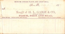 1870s Moscow PA Steam Flour Mill Commercial Invoice H L Gaige & Co Grist