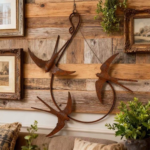 Rusty metal birds triple - rusty,