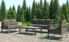 4 Piece Garden Furniture Grey Black Sofa Set With Chair Table, Outdoor Aluminium