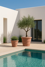 54cm Terracotta Effect Lined Pot Planter Round Outdoor Stonelite/Fibreclay