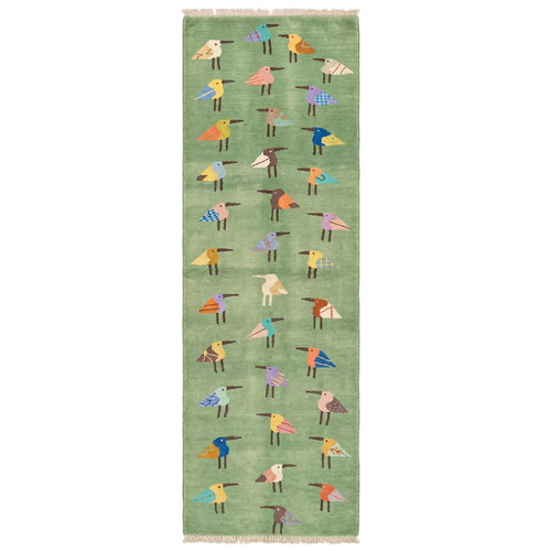 Hand knotted bird runner - hand, rug