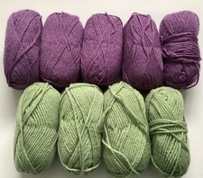SIRDAR  ( Hayfield ) Wool blend  Aran . Mixed lot . Purple, green. 400g total.