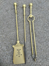  Victorian Antique Fire Irons Set Tong's Poker Shovel. Steel & Brass.