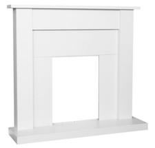 ELECTRIC FIRE WHITE WOODEN FIREPLACE SURROUND WHITE HEARTH AND BACK PANEL BNIB