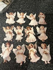 Victorian Style Angel Ornaments X 12 Wooden Christmas Tree Decorations 3"