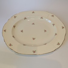 Vintage Alfred Meakin England Oval Platter Serving Dish Scalloped Rim Pink Roses