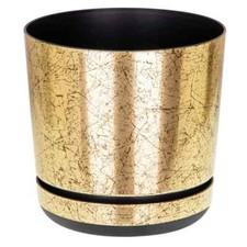 Modern Decorative Round Plastic Indoor Plant Pot with Saucer Old Gold Large Mid