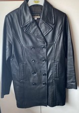 WALLACE SACKS Womens Leather Double Breasted Jacket UK10 Black