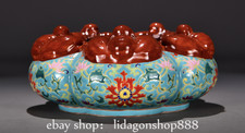 8.4" Yongzheng Marked Enamel Porcelain Flower Pattern Bat Statue Pot Jar Crock