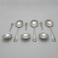 RATTAIL Design WALKER & HALL Sheffield Silver Service Cutlery Six Soup Spoons