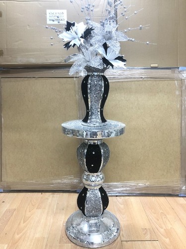 Black silver table and vase - silver,