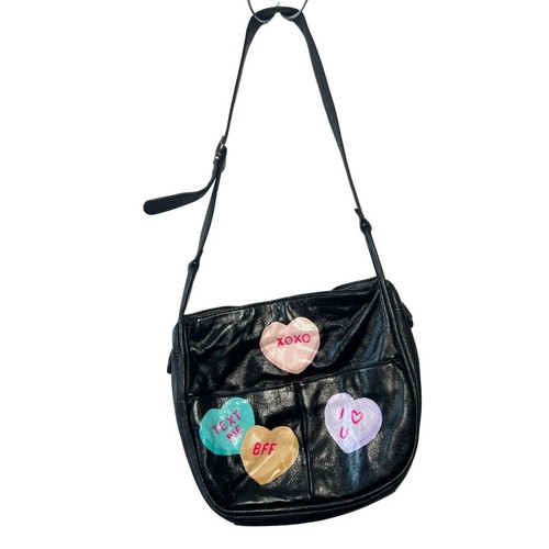Black leather hand painted - leather,