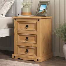 Corona Bedside Table 3 Drawer Large Cabinet Chest Mexican Solid Pine Nightstand