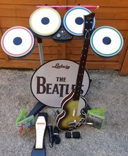 The Beatles Rockband Xbox 360 wireless drum & Hofner guitar set complete 