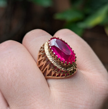 1970s Vintage Modernist USSR Soviet Russia Pink Ruby 14k Rose Pink Gold Ring T