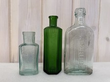 Vintage Glass Bottles GREEN x3
