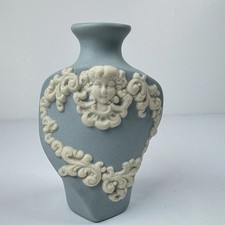 VTG Radford ‘Repr By F Radford’ Jasperware Mini Bud Vase Blue Ivory Reliefs 1974