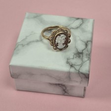 Vintage 9ct Gold Shell Cameo Ring Victorian Scalloped Setting Size O 3.56gr