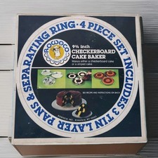 Vintage Rowoco 9 3/4 Inch Checkerboard  Cake Baker 4 Piece Tin Baking Set