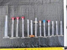Job Lot 13 x measuring cylinders 25ml 10ml 5ml Lab glassware lids pourers pyrex