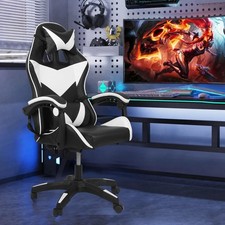 Gaming Chair Office Computer Height-Adjustable With Lumbar Cushion Office White