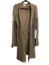 Avoca Anthology Lace Wool Long Cardigan. Khaki Green, Size 10/12