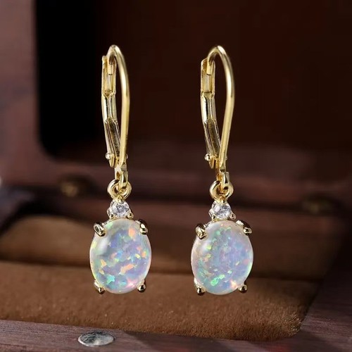 White blue opal oval - opal, hoop