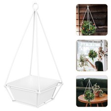 1 Set Indoor Hanging Planter Geometric Wrought Iron Frame Hydroponic Flowerpot