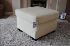 Cream Genuine Leather Footstool Pouffe NEW