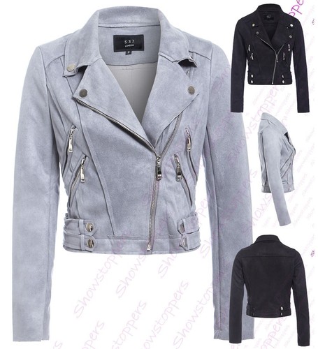 Womens faux suede biker jacket - suede,