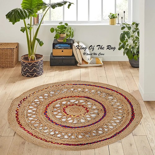 Rug round design - round, natural