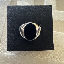 MEN'S BLACK ONYX ENAMEL SIGNET RING STAINLESS STEEL RING SIZE R