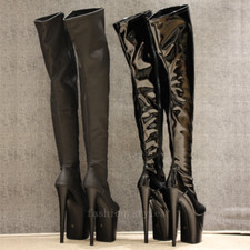 8 Inch Stilettos 4"Platform Stripper Thigh High Poledance Boots SizeShiny Matt