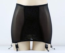 Vtg Styl Black Open Bottom Mesh Girdle Lace Panel 6 Straps Garter Belt L/XL NEW