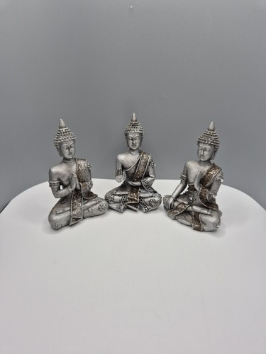 Silver tone buddha figures set - tone,