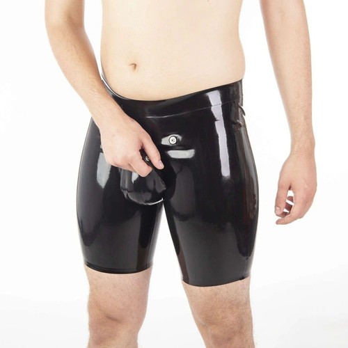 Men black latex shorts - black,