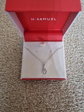 H Samuel Sterling Silver Diamond Droplet Pendant Necklace