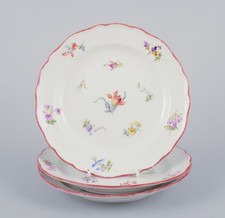 Meissen, Germany. Three small antique porcelain plates with floral motif, 19th C