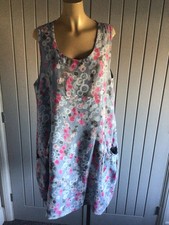 Luca Vanucci Made in Italy Linen Dress UK 16/18 Dipped Hem Scoop Neck Pockets