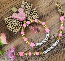 Personalised set of two pram charm in leopard for baby girls boys ideal gift 2