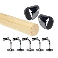 Pine Round Mopstick Handrail Kit+Brackets & End Caps–Multiple Lengths & Colours