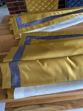 STUNNING Gold Heavy Silk Eyelet Curtains Lined and edged In Grey 