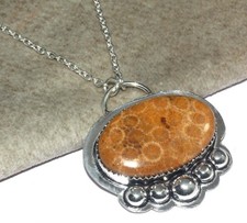 925 Silver Plated Outstanding Fossil Coral Necklace Gemstone Size 18" GW
