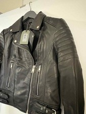 All Saints women's  Papin Leather Biker Jacket- Black Size -12