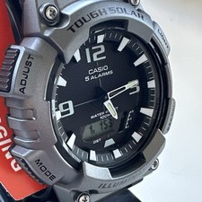 Casio Men's Tough Solar 5 Alarms Gray Case Black Resin Watch 47MM AQS810W-1A4V