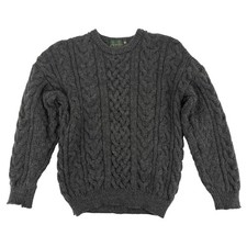Vtg McKennas Highland Heritage 100% Wool Cable Knit Sweater Mens Gray Medium M