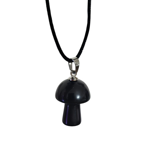Mushroom necklace obsidian - mushroom,