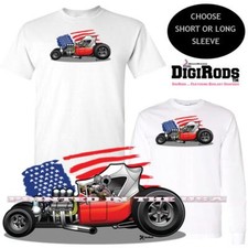 Digirods Rat Rod Racer Vintage Ford T Bucket USA Flag Hot Rod Cartoon T Shirt
