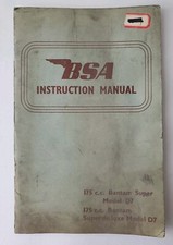 BSA BANTAM 175 INSTRUCTION MANUAL MODEL D7 175CC SUPER DE LUXE
