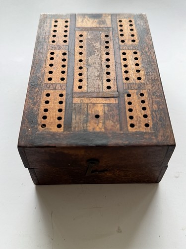 Antique inlaid wood cribbage - antique,